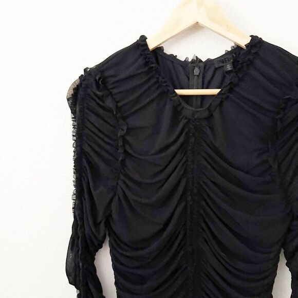 NBD x REVOLVE | Las Olas Long Sleeve Mini Dress Ruched Sheer Black Stretch | XL - Picture 4 of 12